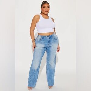 Fashion Nova Game Over Straight Leg Jeans - Medium Wash Blue Baggy Denim